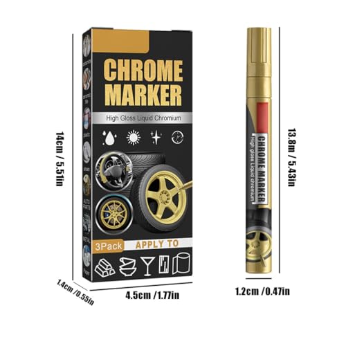 ZDETGU 3Pcs Car Paint Scratch Repair Pen Chrome Marker Pen High Gloss Liquid Marker for Minor Scratches Swirls Easy to Use with Gold/Silver Color (Gold)