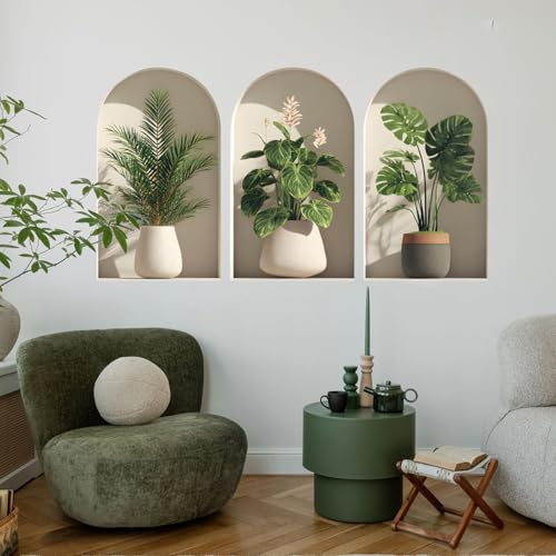 3D Potted Plants Wall Stickers,Green Plants Wall Decals,Peel and Stick 3D Magic Art Sticker,for Living Room Bedroom Aisle Entrance Sofa Backdrop Yoga Room Home Decor (Potted Flower Decor 46)