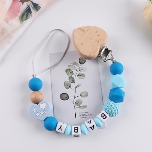 Image of Personalized Pacifier Clips with Name Custom Silicone Beaded Chain Pacifier Holder Stroller Gifts for Baby Boys Girls