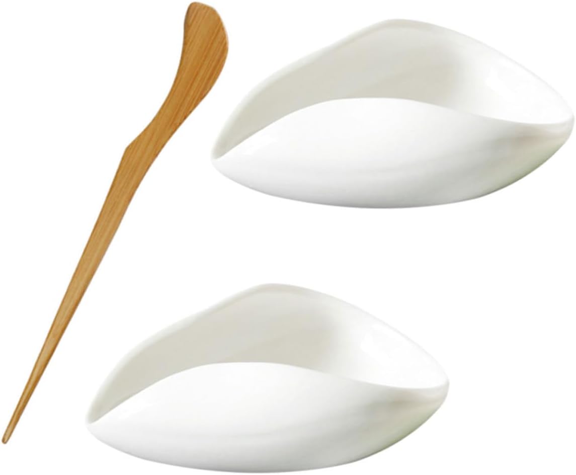 1 Leaf Tea Dispenser Ceramic Coffee Bean Display Plate Set Ergonomic Tea Leaf Holder Spoon Stylish Kitchen Accessory for White Ceramic Scoop