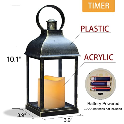 Decorative Candle Lanterns Flameless Battery-Operated With Timer Function, 10'' Indoor Outdoor Hanging Plastic Rustic Lantern Decor For Ramadan, Farmhouse, Wedding(Bronze, 1) #TOP2