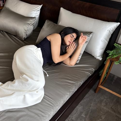 Image of SEEVO 400 TC Luxurious Satin Silk Pillow Covers /Pillowcases with Envelope Closure, Soft Comfortable Protects Hair and Skin - 20 inch x 30 inch - Set of 2 (Grey)
