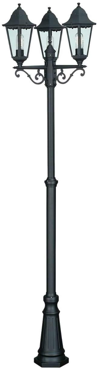 Palo con 3 lanterne a forma esagonale - colore NERO - altezza Max 260cm. regolabile, IDEALE per Giardino, Sale ricevimenti, Hotel, Villa, Parco residenziale, ecc ecc