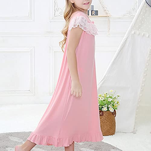 Kids Girls Cotton 𝐍𝐢ghtgown Lace Shoulder 𝐏a𝐣ama Dress Ruffle Princess 𝐍𝐢ghtdress 𝐒lee𝐩wear Short Sleeve 𝐒lee𝐩wear3