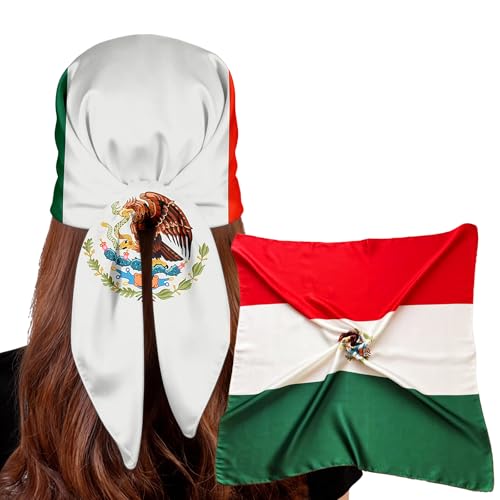 YINECO 27.5 Square Flag Bandana Head Scarf for Women-Imitation Chiffon Silk Scarf Hair Scarf for Sleeping Fashion Hair Neck Scarf (Green White Red-Mexico)
