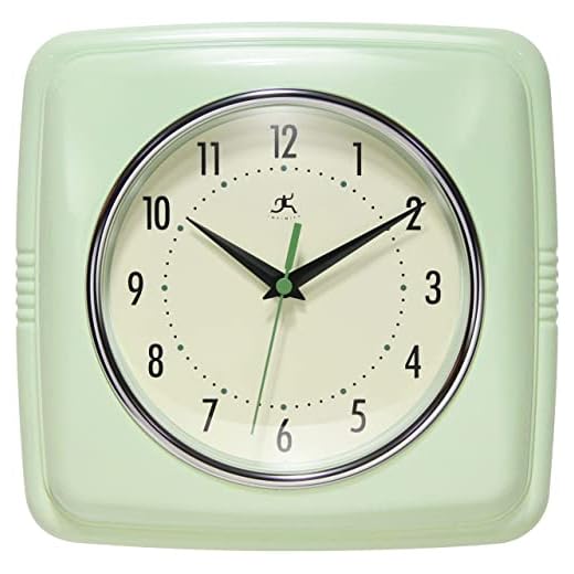 Infinity Instruments Retro Wall Clock – 9-Inch Square Silent Non-Ticking Mid-Century Modern Clock – Vintage Decorative Wall Clock for Kitchen, Office, or Diner – Meadow Mist