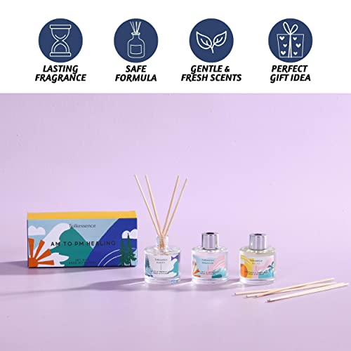 Folkulture Reed Diffuser Set Of 3 With Sticks For Home, 5.1 Fl Oz - Essential Oil Diffuser With Reed Sticks, Organic Reed Diffuser - Lavender Chamomile, Cranberry, Lotus & Freesia Lily (Am To Pm) #TOP1