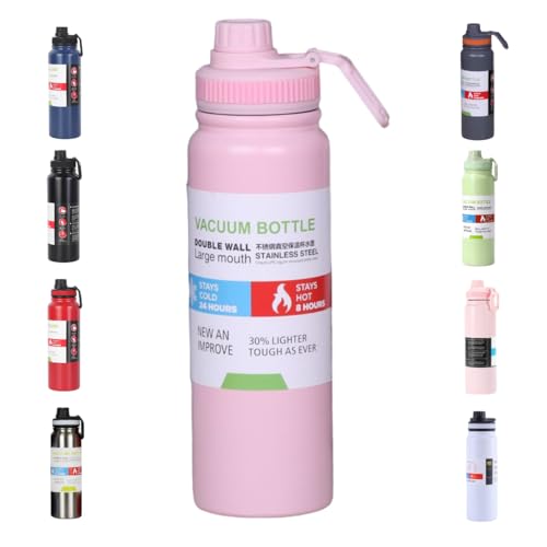 Garrafa De Agua Termica Gelada 800ml Em Aço Inox Antivazamento Com Infusor Com Alça Agua Quente ou Fria Para Academia Treino Caminhada (Rosa)