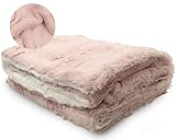 peluche Lux Faux Fur Baby Blanket - Luxurious Cuddle and Swaddle Blanket for Newborn - Soft Plush Baby Blankey - Fuzzy Baby Blankets for Boys & Girls (ICY Rose and Natural, 29' x 36')