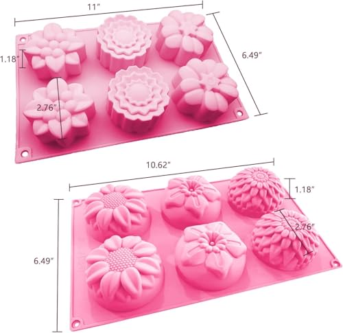 OBSGUMU 3 Pack Silicone Soap Molds, 6 Cavities Flower Making Mold, Included Rectangle Shape Supplies, Perfect for Handmade Soaps, Homemade Chocolate