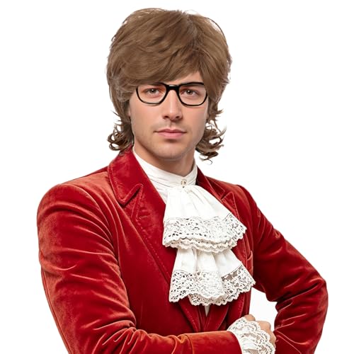 Yuehong Krótka peruka męska z kręconymi włosami w stylu lat 60-tych 70., Cosplay włókna syntetyczne odporne na ciepło, trwały, oddychający kostium