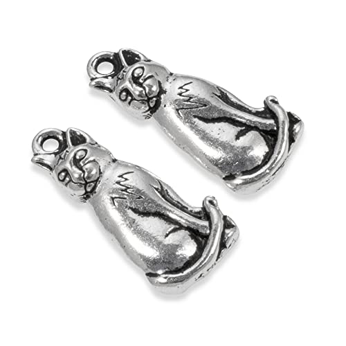 Tierracast Silver Sitting Cat Charms, Pewter Kitty Animal 2/Pkg #TOP1