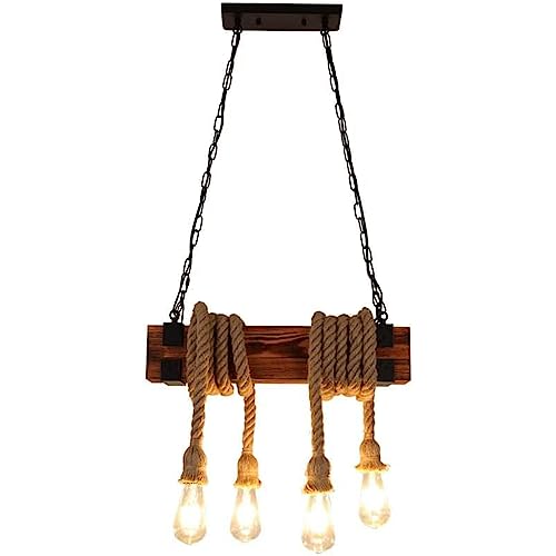 Lámparas colgantes de estilo industrial vintage en madera y cáñamo para restaurantes y bares