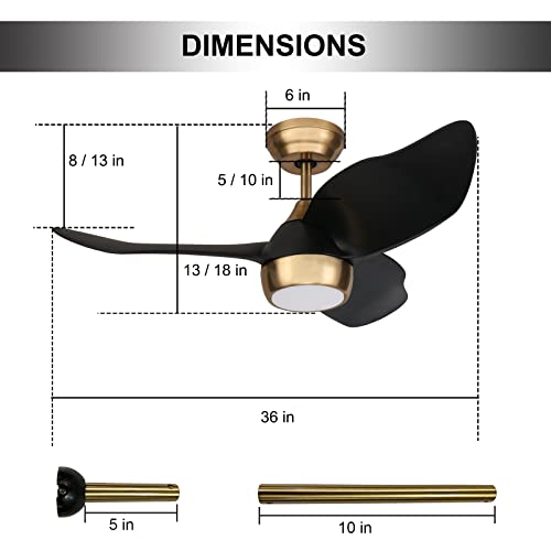 Ofantop 36 Inch Quiet Dc Motor Modern Black Gold Ceiling Fan With Dimmable Light Remote Control, 3 Blade Contemporary Indoor Ceiling Fan Small For Bedroom #TOP5