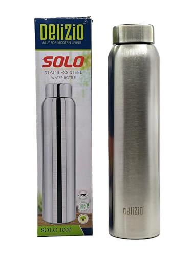Image of KEMP DELIZIO Edition Stainless Steel Fridge Water Bottle 1000 ML | 1 L | Single Walled | Office | Gym | Travelling | Leak Proof LID | ECO Friendly | BPA Free | for Adult, Kids (Solo-2 Pack)