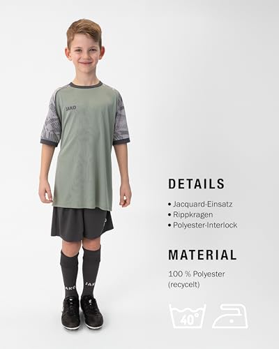 JAKO Iconic Trikot Kinder Mintgrün, Soft Grey, Anthra Light, Gr. 164 - Nachhaltiges Sport Shirt Kurzarm aus 100% recyceltem Polyester, Feuchtigkeitstransportierend