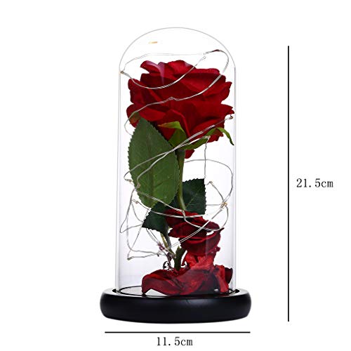 XIANGMENG Lâmpada decorativa de cúpula de vidro rosa artificial com fita de LED, luz noturna de LED