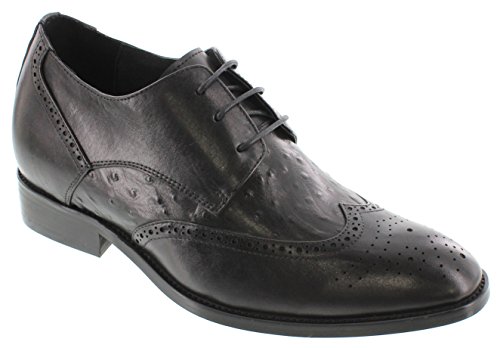 Calden Men's Invisible Height Increasing Elevator Shoes - Black Leather Lace-up Wing-tip Formal Oxfords with Leather Bottom - 2.8 Inches Taller - K62622 - Size 10 D(M) US