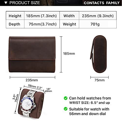 Contacts Travel 6 Watch Box, Crazy Horse Leather Watch Case For Men Watch Organizer Storage Display Protector Brown Watch Roll Pouch #TOP1