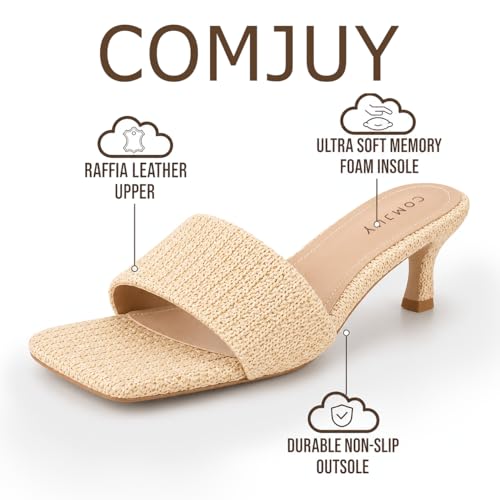 Image of Raffia Sandals Womens Heeled Sandals Comfortable 2 Inch Kitten Heels Lightweight Square Toe Summer heels