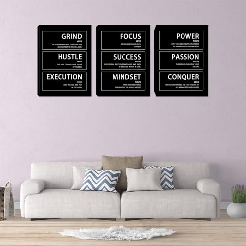 Yetaryy Inspirational Canvas Wall Art Office Decor 3 Pieces Motivational Grind Bedroom Wall Poster Positive Quotes Painting Picture Success Wall Decor for Living Room - 72" W x 36" H by Yetaryy - Image 4