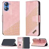 jioeuinly Case Compatible for Meizu Mblu 21 Phone Case Cover [with Tempered Glass Screen Protector] Flip Stand Cover Stitching Style Wallet Case Pink