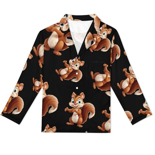 Cute Chipmunk Mens Pajama Set Long Sleeve Sleepwear Button Down Pjs Set Two-piece Pjs 6
