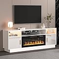 Kucreiheat White Electric Fireplace TV Stand with Led Lights and Outlets-Entertainment Center for Up to 80 inch TV-Modern TV Console for Living Room with Storage Cabinet