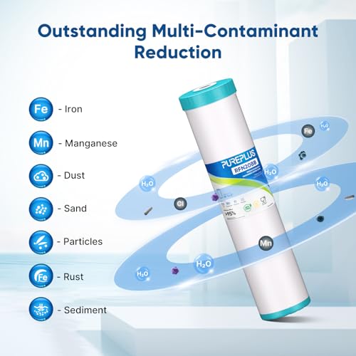 PUREPLUS 5 Micron 20\" x 4.5\" RFN20BB Whole House Iron & Manganese Reduce Water Filter Replacement Cartridge,1 Pack