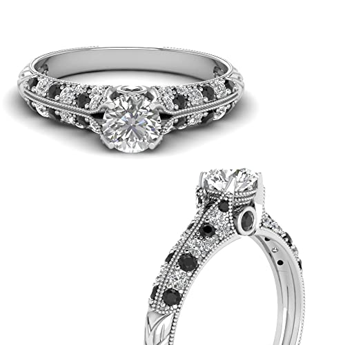 Image of Choose Your Gemstone 2 Row Milgrain Diamond CZ Ring 925 Sterling Silver Round Shape Vintage Engagement Rings Matching Jewelry Wedding Jewelry Easy to Wear Gifts US Size 4 to 12