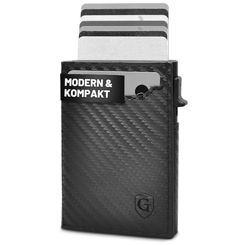 GenTo - Slim Wallet mit Münzfach - Geldbeutel Herren für 10 Karten - Geldbörse mit RFID Schutz - Smart Wallet - kleines dünnes Kartenetui - Portemonnaie (Carbon)
