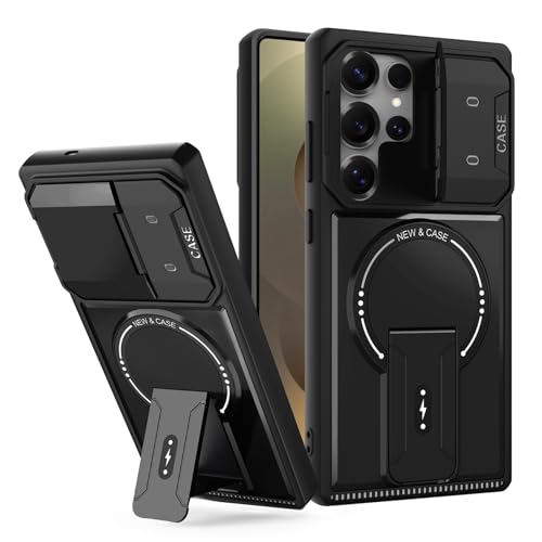 For Samsung Galaxy S26/S26 Plus/S26 Ultra�p�N�[���P�[�X�A�~���^���[�X���C�h�J�����J�o�[�A���߉\�ȃX�^���h�A���`�X�N���b�`���C�P�[�X(Black,S26 Plus)