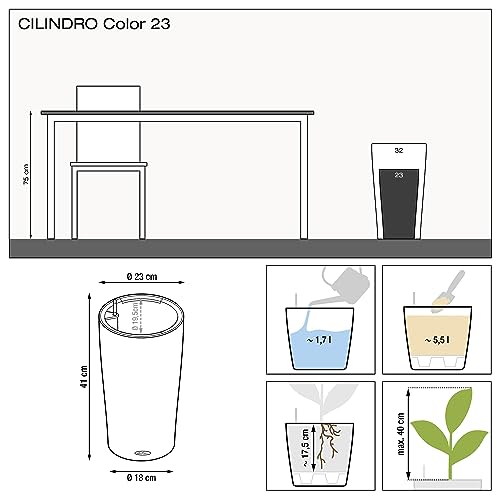 Lechuza CILINDRO Color 23 Self Watering Planter Garden Plastic Indoor and Outdoor Flower Plant Pot with Drainage Hole D23 H41 cm Sand Brown