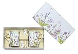 Lightahead Elegant Bone China Two Coffee Tea Mugs with Two Spoons set in Romantic Lavender Flower Design 11.2 oz each cup in attractive gift box