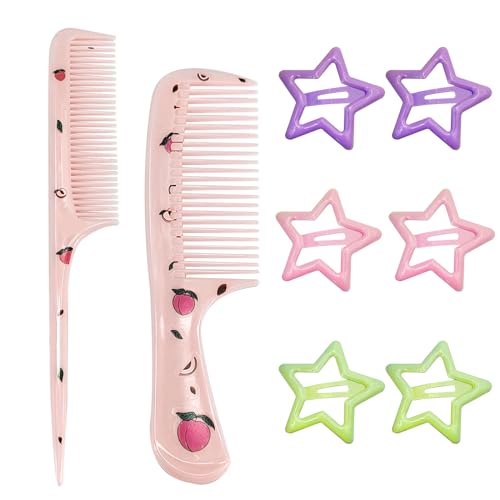 Peigne Enfant Fille Avec 6 Épingles à Cheveux - Mini Peigne pour Cheveux Bouclés en Plastique (Pêche)