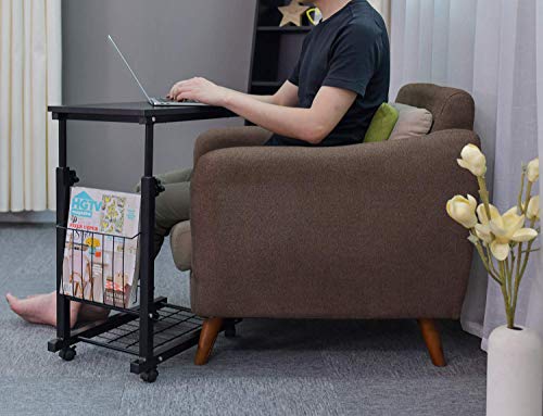 Aiz Overbed Table, Height Adjustable Sofa Side Table Slide Under The Sofa Table Laptop End Table Rolling Bedside Desk Cart, Black Willow #TOP7