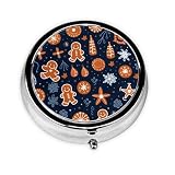Portapillole a 3 scomparti con specchio divertente omino di pan di zenzero con stampa di omino di pan di zenzero, piccolo organizer per pillole per borsa e tasca organizer per vitamine