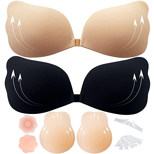Topall Sticky Bra Upgrade Adhesive Bra Backless Strapless Push Up Bra Invisible Lifting Bra With Nipple Covers #TOP5