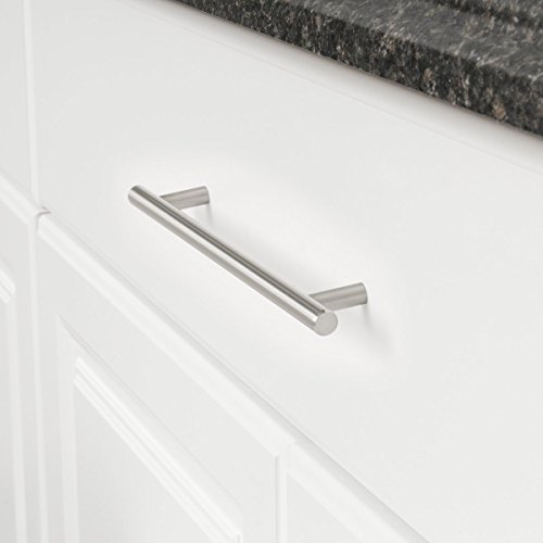 Image of Amazon Basics Euro Bar Cabinet Handle (1 /2-inch Diameter), 11.19-inch Length (8.82-inch Hole Center), Satin Nickel, 10-Pack