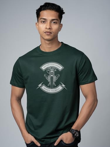 Image of T-Shirt for Men - 100% Cotton Ladakh Motorcycle Rider Half Sleeve Round Neck Graphic Print | Regular & Oversized Fit | 180 /220 GSM | S-5XL | Black, Navy Blue, Olive, Red, White