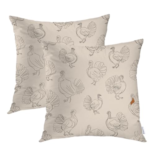 Batmerry Turkey Silhouettes Continuous Line Throw Pillow Covers, Hand Drawn Pattern Decorative Pillow Covers Digital Printing Blended for Couch Sofa Bed Invisible Zipper 16X16 in(Set of 2)