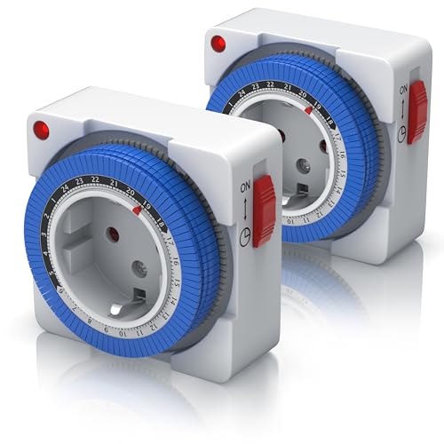 CSL - 2X mechanische Zeitschaltuhr - 24 Stunden Timer - 96 Schaltsegmente - Schieberegler für Zeitangabe - 3680W - integrierter Berührungsschutz