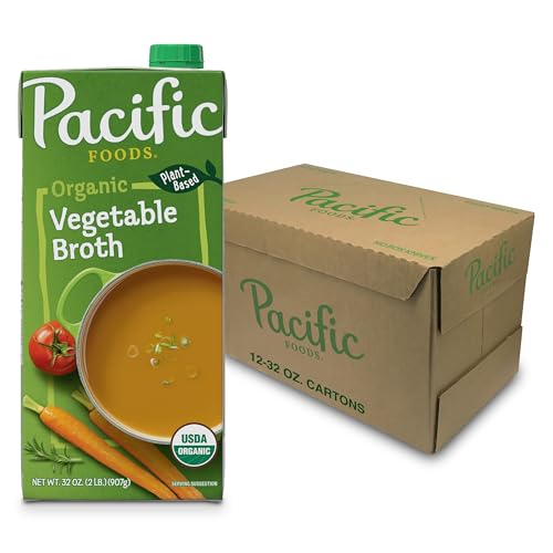 Pacific Foods Organic Vegetable Broth, Plant Based, 32 oz Carton (Case of 12)