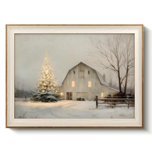 VIYYIEA Christmas Tree Farmhouse Barn Framed Canvas Wall Art, 12×16 Inch
