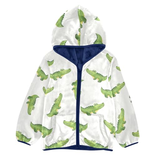 CHIFIGNO Green Crocodiles White Toddler Winter Coat, Boys Hooded Jacket Soft for Fall Winter Spring 3T