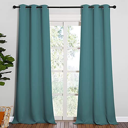 NICETOWN Patio Glass Door Panels - Blackout Curtains for Bedroom/Living Room, Privacy Panel Drapes for Dining Room and Guest Room (Sea Teal, 42 inches
