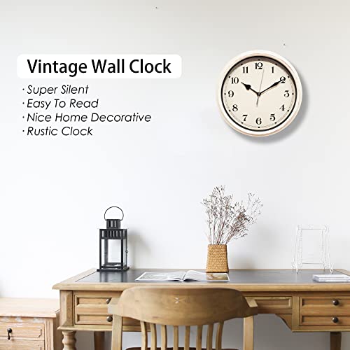 Image of AYRELY Decorative Vintage Wall Clock - 11Inch Silent Non-Ticking Clocks Battery Operated - Classic Decor for Living Room, Farmhouse, Kitchen, Bedroom, Bathroom (White)