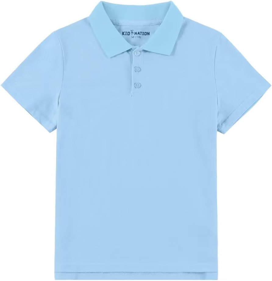 Kid Nation Boys Polo Shirt Girls Uniform Shirt Moisture Wicking Collared Shirt Kids Tennis Golf Shirt Pique Shirts Short Sleeve Shirt Blue 8-10 Years