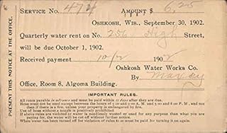 Oshkosh Water Works Co. Water rent reciept. Oshkosh, Wisconsin WI Original Antique Postcard
