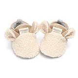 RVROVIC Baby Boys Girls Cozy Fleece Booties with Non Skid Bottom Warm Winter Socks (12-18 Months Infant, Light Khaki)